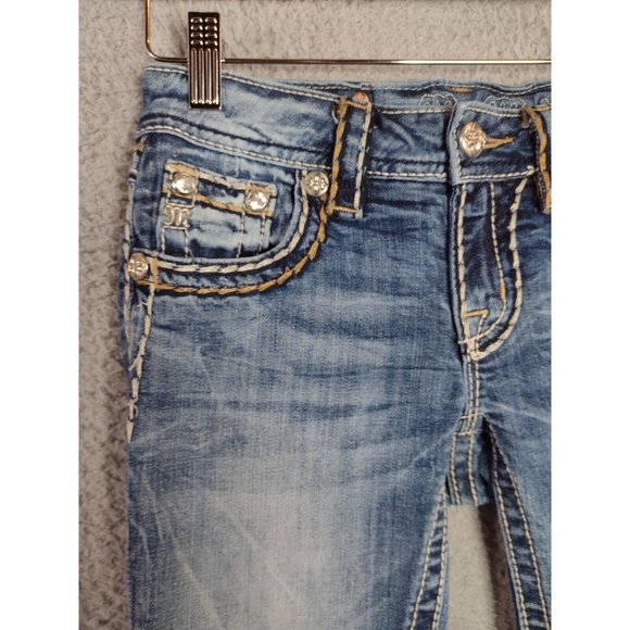 Miss Me Distressed Signature Boot Thick Stitch Flap Pocket Jeans Size 25 - Picture 5 of 11